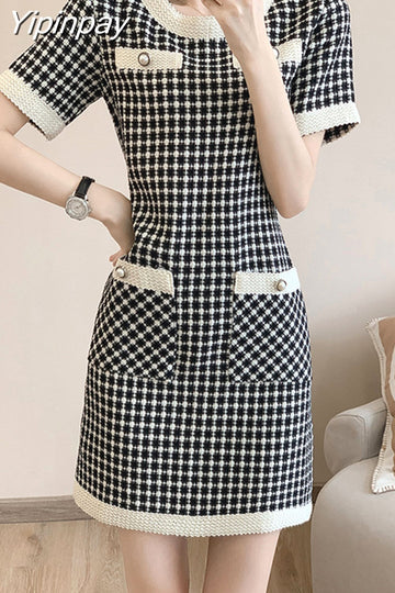 Yipinpay 2023 new style elegant temperament small fragrance high sense fashion casual short sleeved dress women